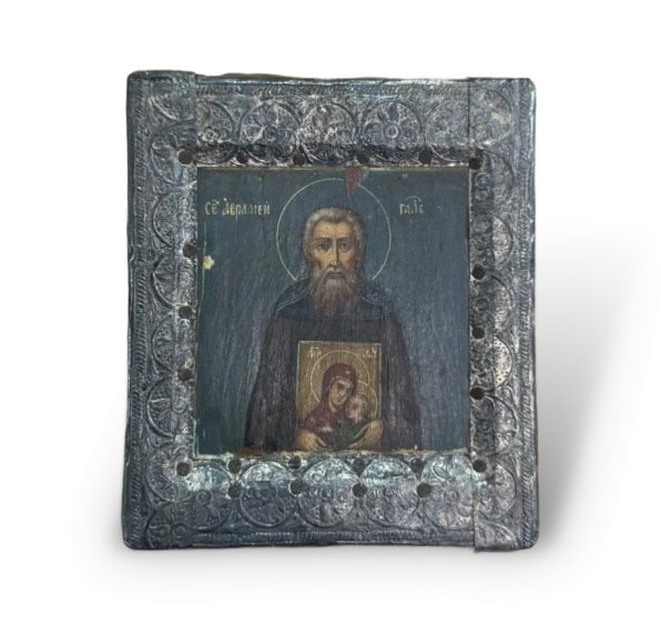 Икона «Святой Аврамий». Басма, живопись, Россия, 18–19 века