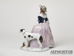 Статуэтка «Дама с борзыми». Фарфор, Karl Ens, Германия, 1919–1940 годы