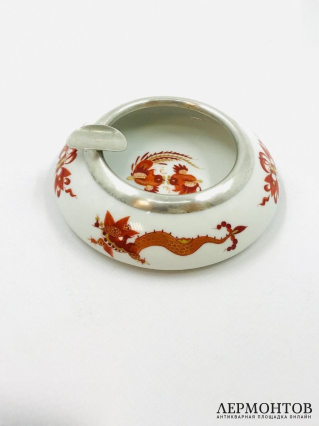 Пепельница «Красный дракон». Фарфор, серебро 800 пробы, Meissen, Германия, 1924–1934 годы