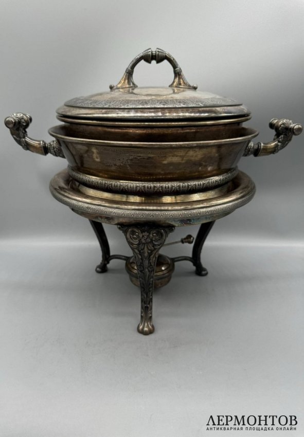 Мармит с горелкой. Металл, серебрение, Meriden Silver Plate Co., США, конец 19 века