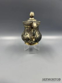 Сахарница в неорусском стиле. Серебро 84 пробы, чернь, Россия, 1878 год