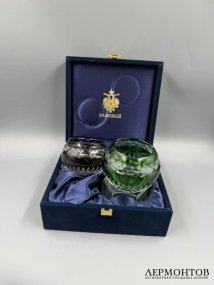 Парные подсвечники «Nadya», изумрудный и аметистовый. Цветной хрусталь, Faberge