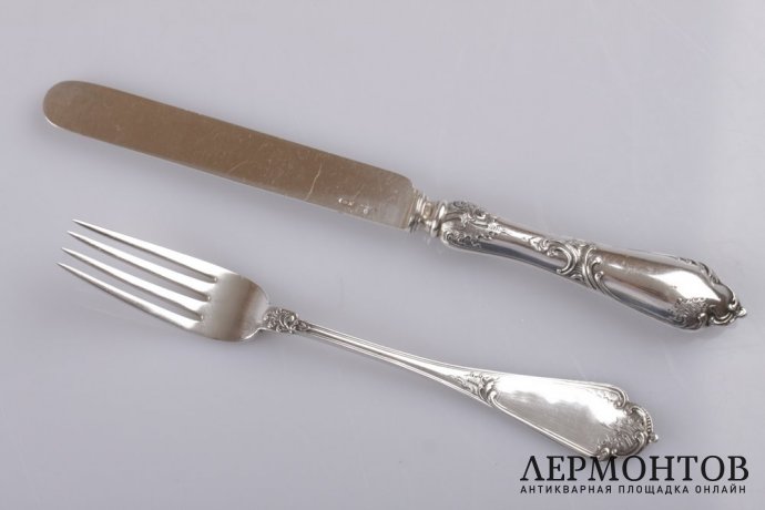 Десертная пара, вилка и нож. Карл Фаберже. Серебро 84 пробы. Российская империя