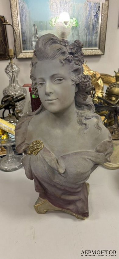 Бюст девушки в стиле ар-нуво. Терракота, Alexandre Peche, Франция, нач. 20 в.