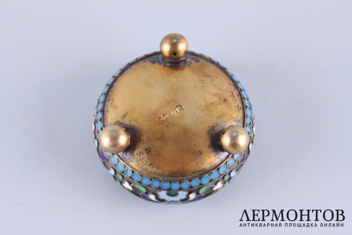 Солонка. Баскаков. Эмаль по скани. Серебро 84 пробы. Россия, Москва, 1908-1917 гг.