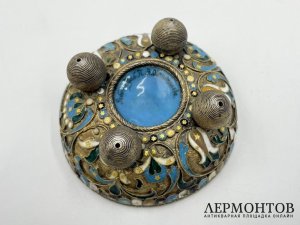 Солонка с эмалью. Россия, Овчинников, 1880-90-е гг. Серебро 84 пробы.
