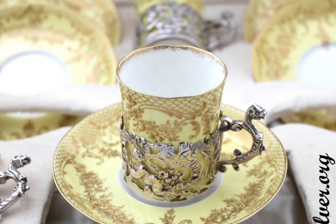 Кофейный сервиз Wedgwood & William Comyns. Фарфор и серебро 925 пробы. Англия