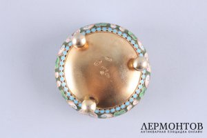 Солонка. Трыкин. Расписная эмаль по скани. Серебро 84 пробы. Россия, 1899-1908 гг.