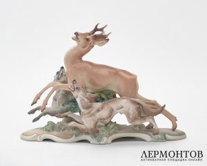 Статуэтка «Олень и борзые». Фарфор, Rosenthal, Германия