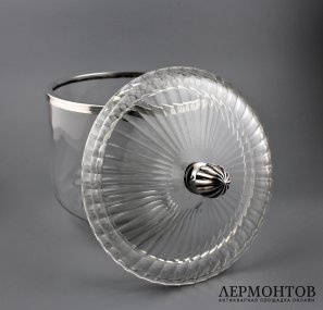 Большая бисквитница. Серебро 950, стекло. Франция, 1900-е.