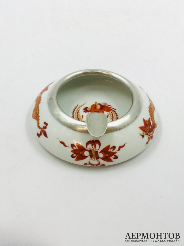 Пепельница «Красный дракон». Фарфор, серебро 800 пробы, Meissen, Германия, 1924–1934 годы