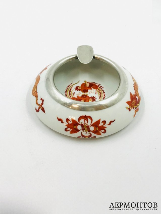 Пепельница «Красный дракон». Фарфор, серебро 800 пробы, Meissen, Германия, 1924–1934 годы