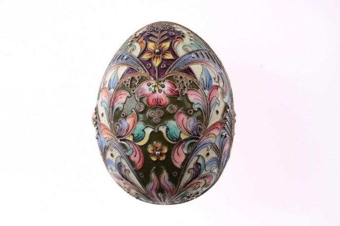 Яйцо-кошелек. Расписная эмаль по скани. Серебро 84 пробы. Российская империя