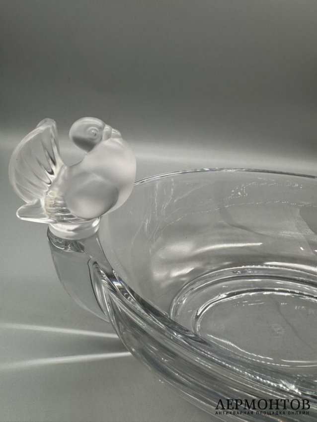 Овальная ваза для фруктов с птичками. Хрусталь, Cristal de Sèvres, Франция, 20 век