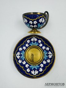 Чайная пара. Серебро 925 пробы, эмаль по скани, золочение, «Русские самоцветы», Россия, 2000 год