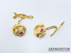 Запонки Дракон. Золото 585 пробы. Экспертиза.