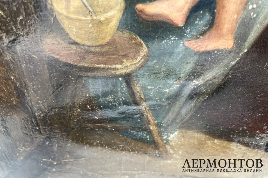 Картина Семейная сцена. Германия, середина 19 века, художник T. R. H. Дерево, масло.