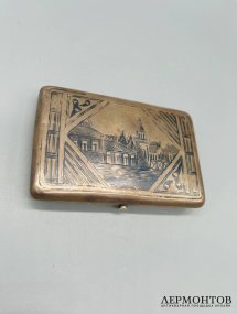 Портсигар с черневым видом города. Серебро 84 пробы, Россия, 1908–1917 годы