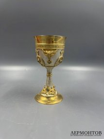 Кубок для вина с камнями. Серебро 925 пробы, золочение, Россия, современная работа