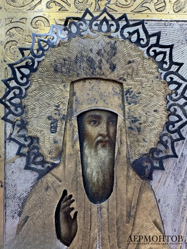 Икона «Преподобный Александр и мученица Глафира» в серебряном окладе. Дерево, темпера, серебро 84 пробы, Россия, 1876 год