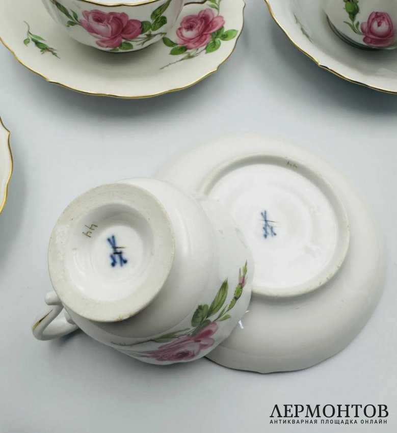Чайное трио «Розы». Фарфор, роспись, Meissen, Германия, конец 19 — начало 20 века