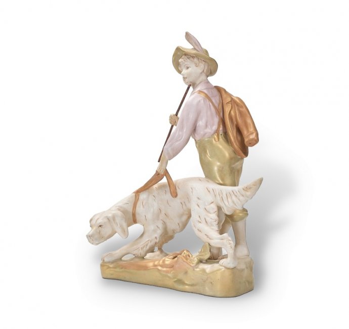 Статуэтка «Охотник с собакой». Фарфор, Royal Dux, Чехословакия