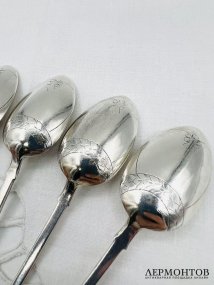 Набор чайных ложек в стиле модерн. Серебро 84 пробы, мастер АТ, Россия, 1908–1917 годы