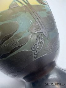 Ваза «Стрелолист и болотная лилия». Многослойное стекло, травление, Gallé, Франция, 1906–1914 годы