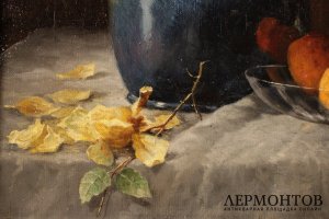 Натюрморт с розами и фруктами. Худ. Heinz Rauh. 1913 г. Холст, масло.