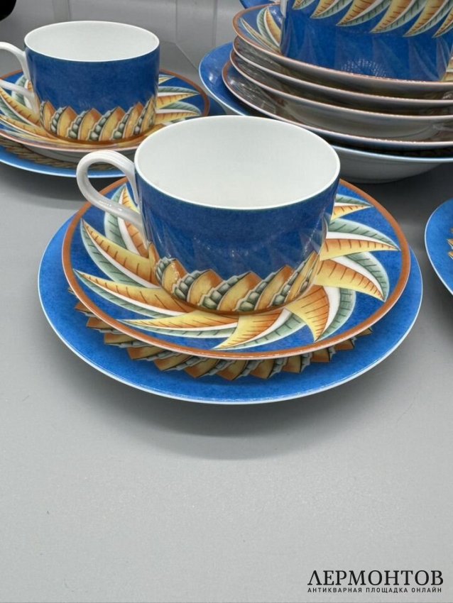Чайный сервиз «Soleil». Фарфор, роспись, Limoges по заказу Lalique, Франция, 20 век