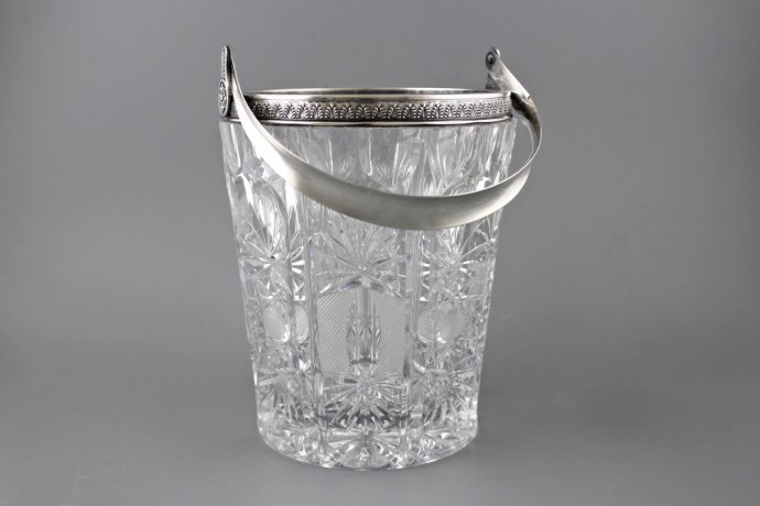 Хрустальное ведерко для льда. Серебро 800. Европа. XX век