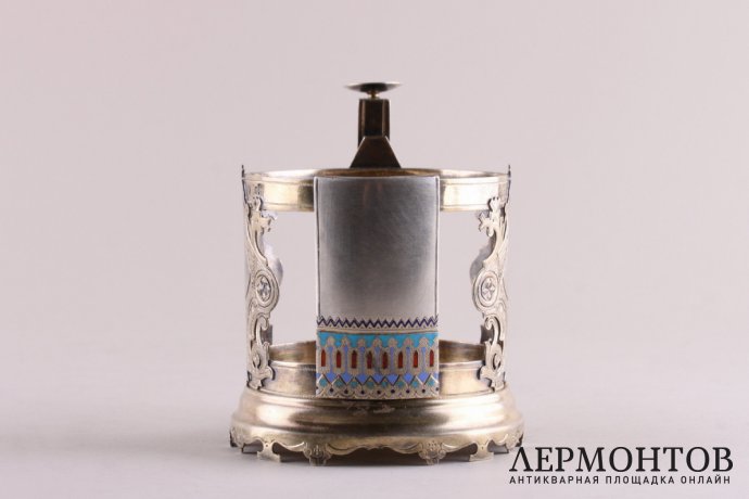 Подстаканник в русском стиле. Серебро 84 пробы, эмаль, золочение. Россия, 1888 г.
