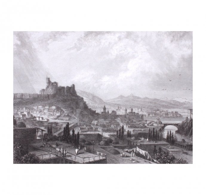 Гравюра. Вид на Тифлис, Тбилиси. Руарг. Франция, 1854 год.