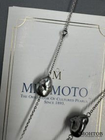 Колье и кольцо с чёрным жемчугом и бриллиантами. Золото 750 пробы, Mikimoto, Япония
