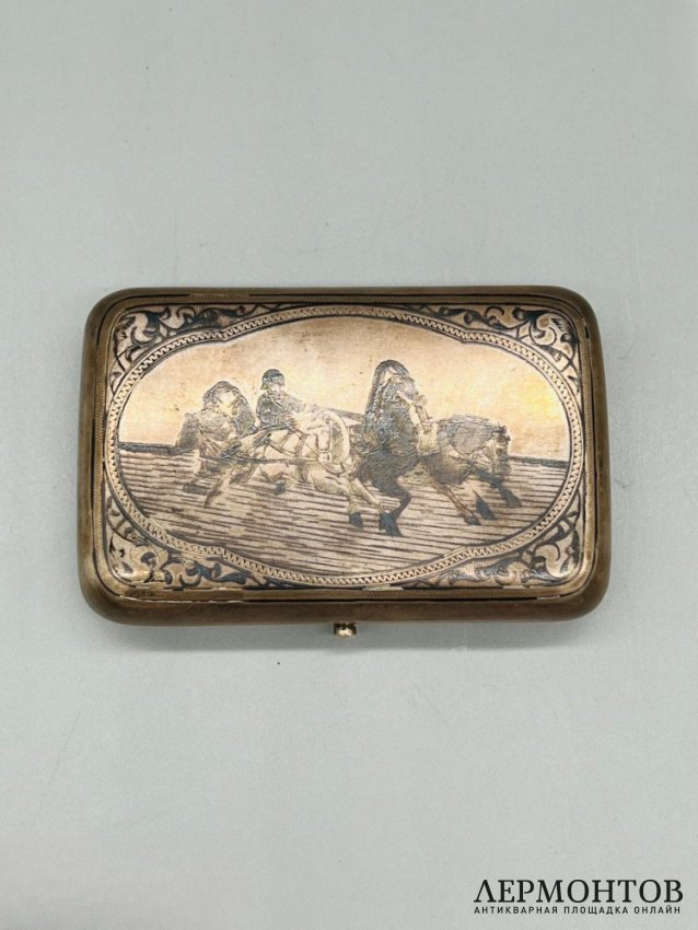 Портсигар «Русская тройка». Серебро 84 пробы, чернь, И. Футикин, Россия, 1886 год
