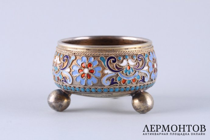 Солонка. Клингерт. Эмаль по скани. Серебро 84 пробы. Россия, Москва, 1891 г.