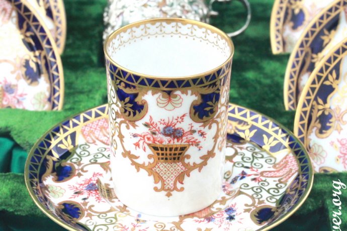 Кофейный сервиз Royal Crown Derby. Фарфор и серебро 925 пробы. Англия. Антиквариат