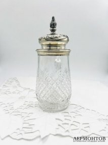 Пивная кружка с серебряной крышкой. Хрусталь, серебро 84 пробы, золочение, мастер ФК, Россия, 1899–1908 годы