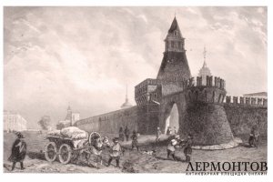 Гравюра. Москва. Стены старого города. 1838 год. Лалес. Франция