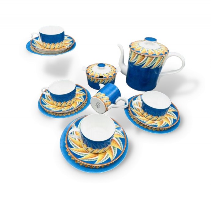 Чайный сервиз «Soleil». Фарфор, роспись, Limoges по заказу Lalique, Франция, 20 век