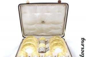 Кофейный сервиз Wedgwood & William Comyns. Фарфор и серебро 925 пробы. Англия