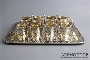 Набор стопок на 12 персон. Серебро 950 пробы. Франция, XIX век.