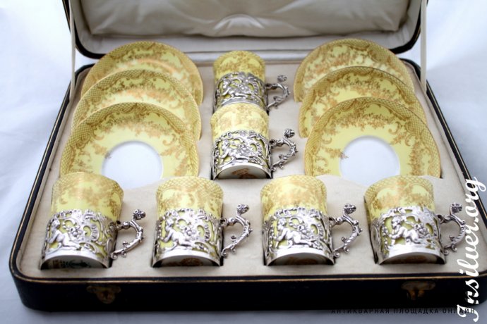 Кофейный сервиз Wedgwood & William Comyns. Фарфор и серебро 925 пробы. Англия