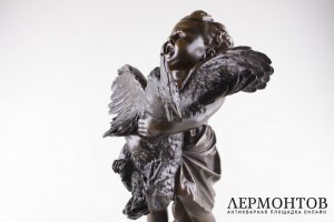 Cкульптура Ребенок с петухом.  Франция, Adriano Cecioni Firenze, нач. 20 в.