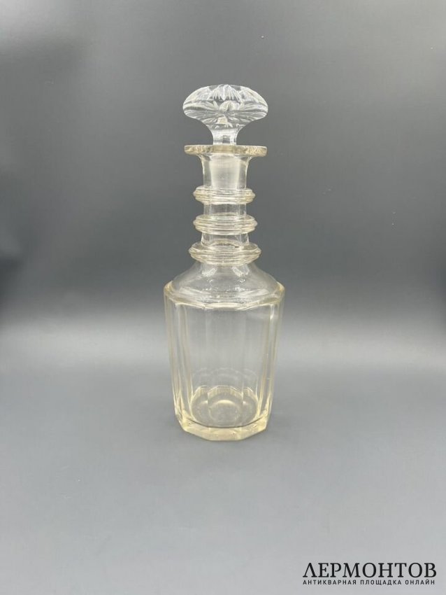 Графин с пробкой. Стекло, грань, предположительно заводы Мальцова, Россия, конец 19 века
