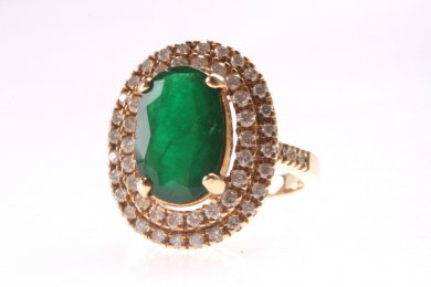 Кольцо с изумрудом 3,2 k, бриллиантами 1,20 к .Золото 585 пробы. США