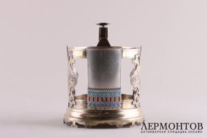 Подстаканник в русском стиле. Серебро 84 пробы, эмаль, золочение. Россия, 1888 г.