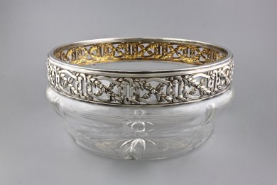 Ваза в серебряной оправе с золочением. Серебро 950 пробы, хрусталь. Франция, нач. XX в.