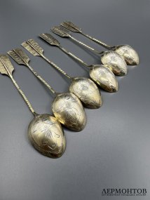 Набор кофейных ложек «Стрелы». Серебро 84 пробы, Россия, 1908–1917 годы