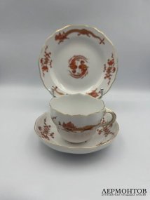 Чайное трио «Красный дракон». Фарфор, роспись, Meissen, Германия, 20 век